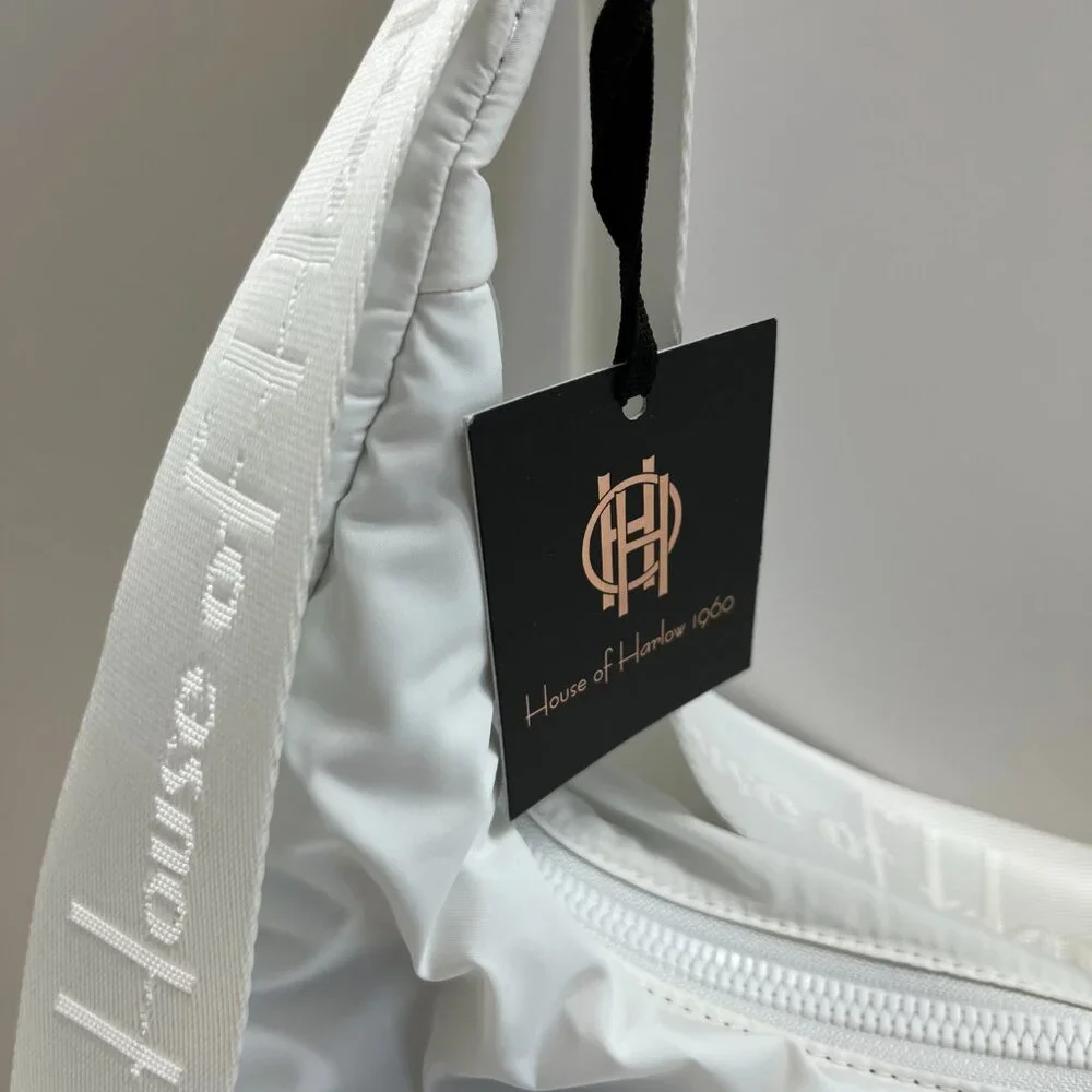 House of Harlow 1960 - Crescent Nylon Zip Hobo Shoulder Bag- White -NWT